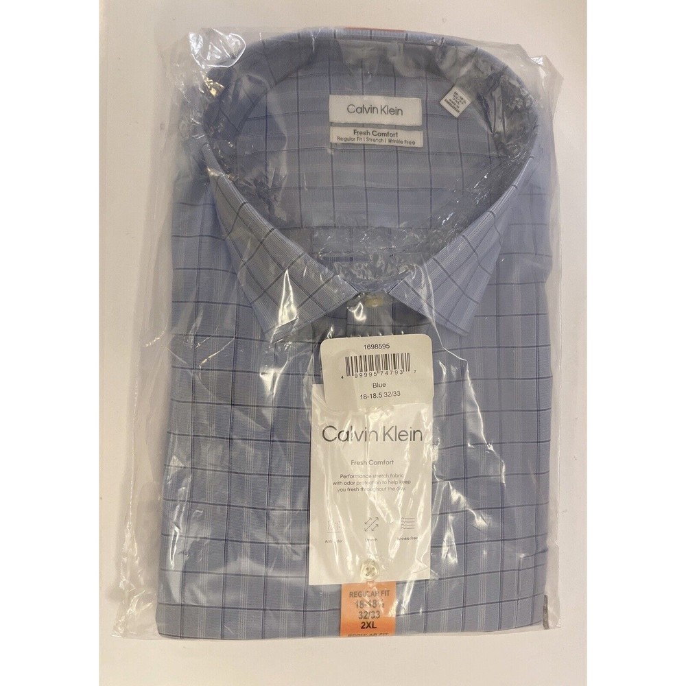 Calvin Klein Men'S Fresh Comfort Reg Fit Dress Shirt Blue/Purple 18-18.5 32/33